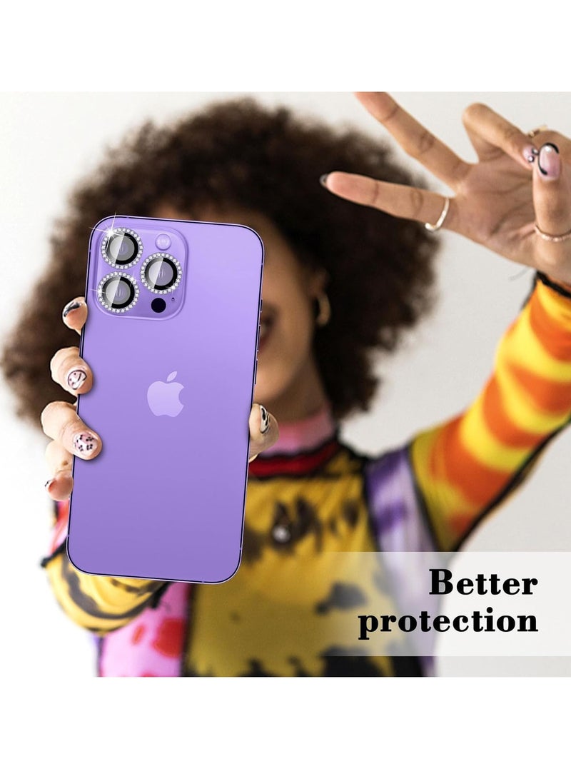 ELTRAZONE "Purple Diamond Camera Lens Protector for iPhone 16 Pro/Pro Max – Bling Tempered Glass Cover with Automatic Alignment Metal Rings and Glitter Film Stickers" - Image 5