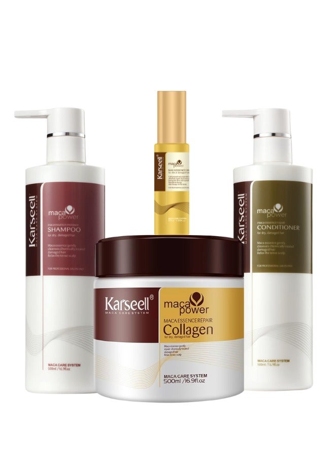 كارسيل مجموعة كارسيل المتكاملة للعناية بالشعر التالف والجاف: قناع الكولاجين 500 مل - شامبو كارسيل 500 مل - بلسم الترطيب العميق بزيت الأرغان 500 مل - سيروم الأرغان 50 مل - Image 1