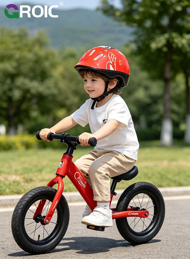 GROIC 7Pcs Kids Bike Helmet Set,Skateboard Knee Pads, Helmet Pad Set Protective Gear Set,Kids Helmet Set with Knee Elbow Wrist Pads for Skateboard Cycling Scooter Rollerblading(Red-Panda) - Image 2