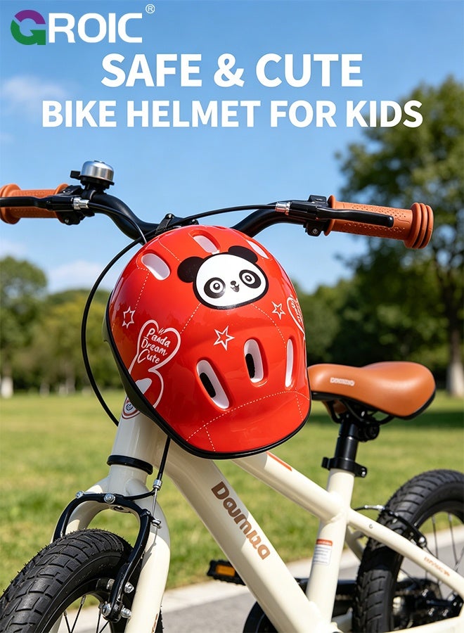 GROIC 7Pcs Kids Bike Helmet Set,Skateboard Knee Pads, Helmet Pad Set Protective Gear Set,Kids Helmet Set with Knee Elbow Wrist Pads for Skateboard Cycling Scooter Rollerblading(Red-Panda) - Image 3