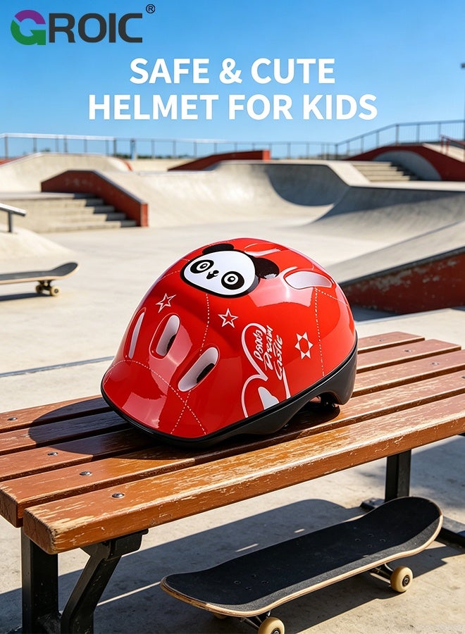 GROIC 7Pcs Kids Bike Helmet Set,Skateboard Knee Pads, Helmet Pad Set Protective Gear Set,Kids Helmet Set with Knee Elbow Wrist Pads for Skateboard Cycling Scooter Rollerblading(Red-Panda) - Image 5