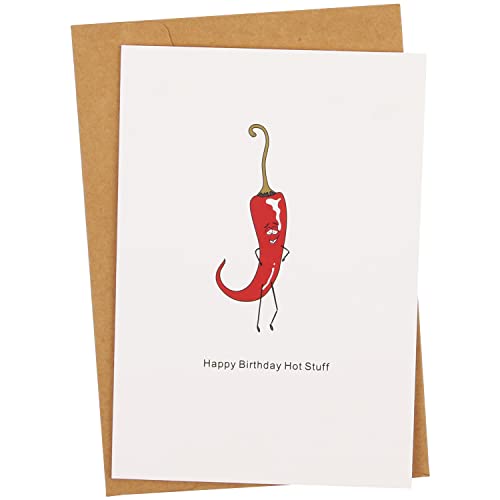 CJ&M Happy Birthday Hot Stuff, Birthday Card,Funny Card,Card For him/Her/husband/wife/girlfriend/boyfriend.A cute and Funny Birthday card. A hot Chilli. - Image 4