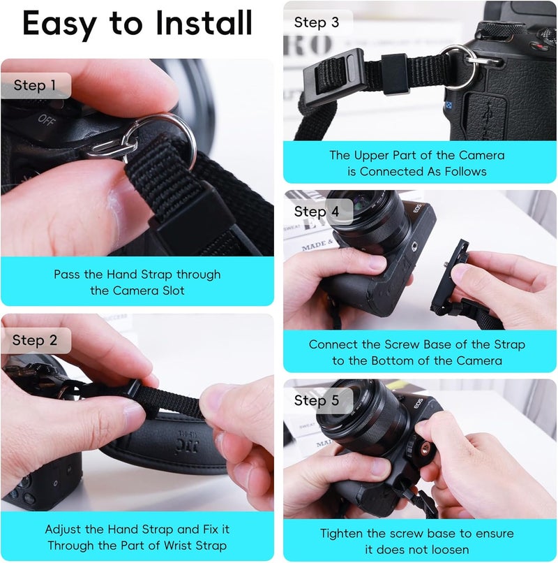 JJC Camera Hand Grip Strap for Canon EOS R8 R10 R7 R5 C R6 Mark III II R RP 90D 5DM4 Rebel T7 T8i T7i T6i T6 SL3 4000D Sony A6700 ZR Z30 Coolpix P950 P900 for Panasonic Lumix GX85 G85 GH4 G100 FZ80 - Image 4