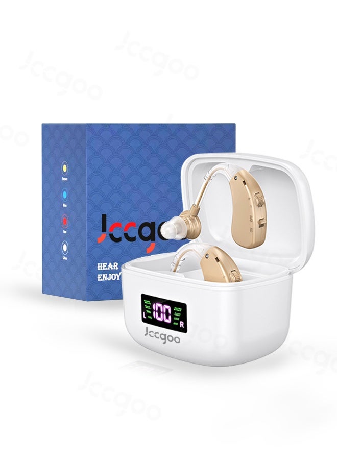 Jccgoo OTC Hearing Aid, Rechargeable BTE Hearing Aids for Seniors - Comfortable Fit, 96-Hour Standby, Nearly Invisible, Noise Cancelling, Easy Volume Control & Operation - Image 1