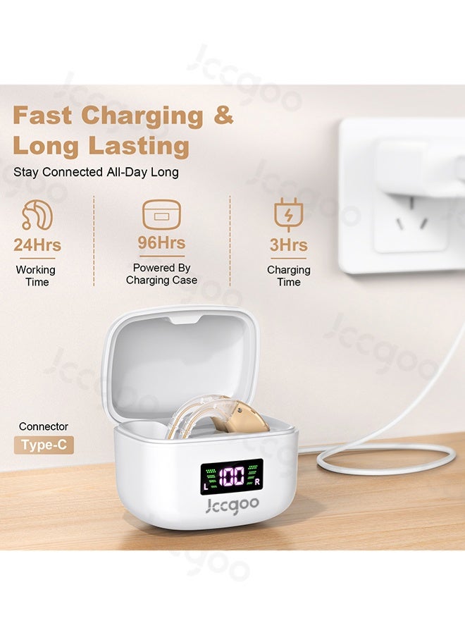 Jccgoo OTC Hearing Aid, Rechargeable BTE Hearing Aids for Seniors - Comfortable Fit, 96-Hour Standby, Nearly Invisible, Noise Cancelling, Easy Volume Control & Operation - Image 3