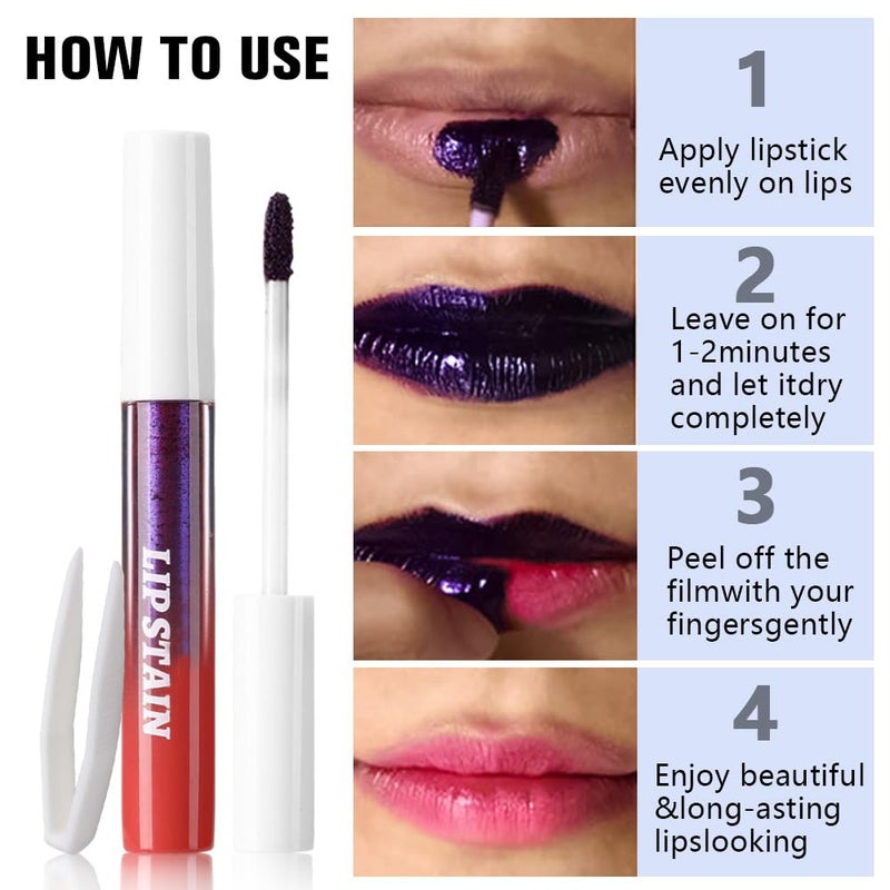 evpct 3Pcs Maroon Mauve Red Nude Brown Peel Off Lip Stain Tints, Matte Liquid Lipstick Lip Stain Long Lasting Waterproof for Women, Longwear Lipstick Peel Off Highly Pigmented Smudge-proof Easy Apply - Image 4