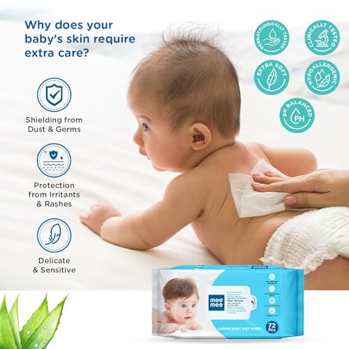 Mee Mee Soft Gentle Baby Wet Wipes (72 Wipes) Pack of 12, | Infused with Aloe Vera and Vitamin E | Paraben & Sulfate Free | Cleansing Wipes | Wipes Combo for Babies - Image 3