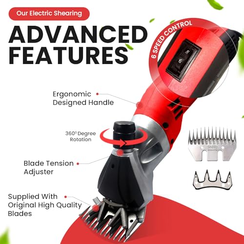Sheep Shears Pro 110V 500W Professional Heavy Duty Electric Shearing Clippers with 6 Speed for Shaving Fur Wool in Sheep Goats Cattle and other Farm Livestock Pet with Grooming Carrying Case CE - Image 3
