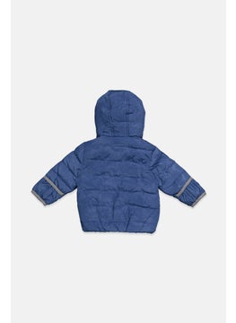 IKKS Toddlers Boy Hooded Long Sleeve Fleece Quilted Jacket, Blue  - Image 2