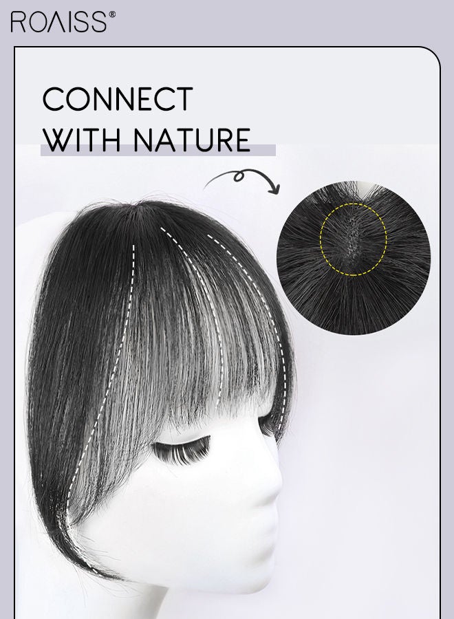 roaiss Clip in Human Hair Bangs Handmade Hairpieces 3D Air Fringe Wispy hair Extensions with Side Swept Bangs with a Hair Roller for Women Daily Wear Brown Black - Image 4