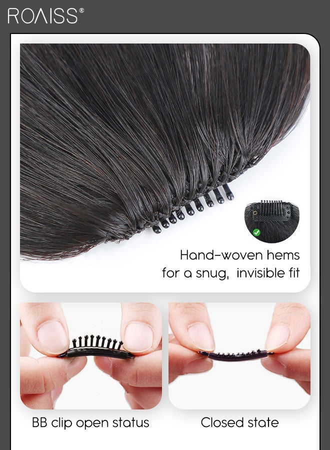 roaiss Clip in Human Hair Bangs Handmade Hairpieces 3D Air Fringe Wispy hair Extensions with Side Swept Bangs with a Hair Roller for Women Daily Wear Brown Black - Image 5