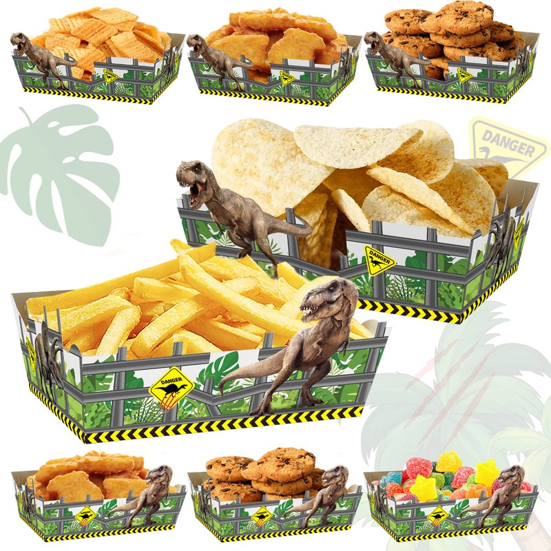 Animsco Dinosaur Disposable Paper Trays, 24Pcs Birthday Party Supplies for Popcorn, Nachos, Fries, Corn Snack Trays - Theme Party Decorations and Movie Favors - Image 1