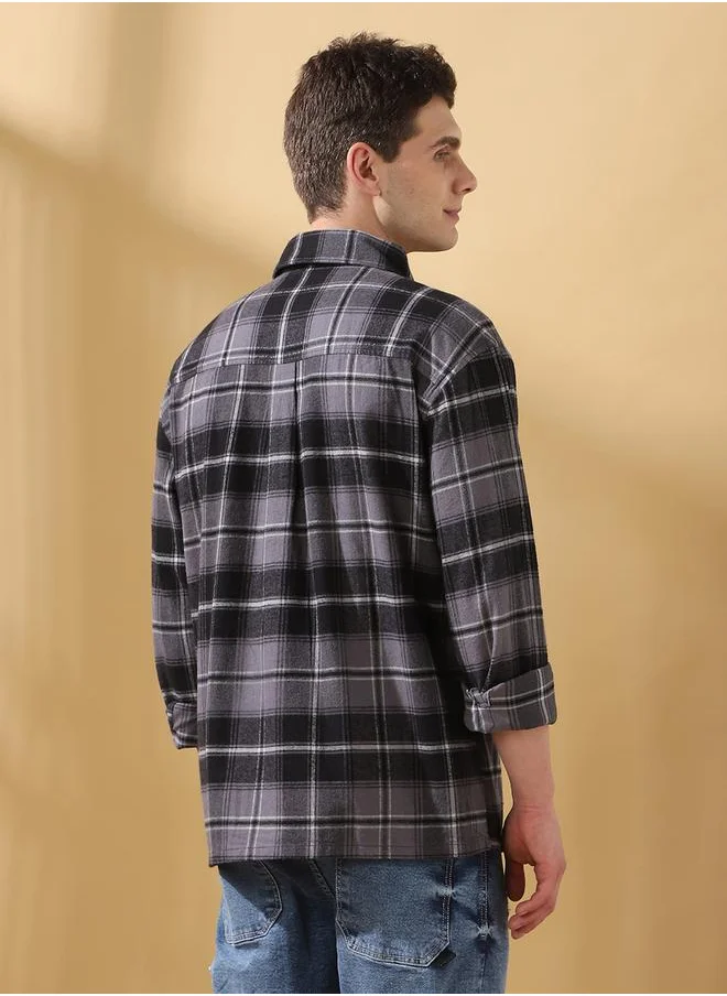 Dennis Lingo Relaxed Fit Checks Black Flannel Regular Length Full Sleeves Spread Collar Woven Weave Button Down for Men -designed to keep you ahead in style.