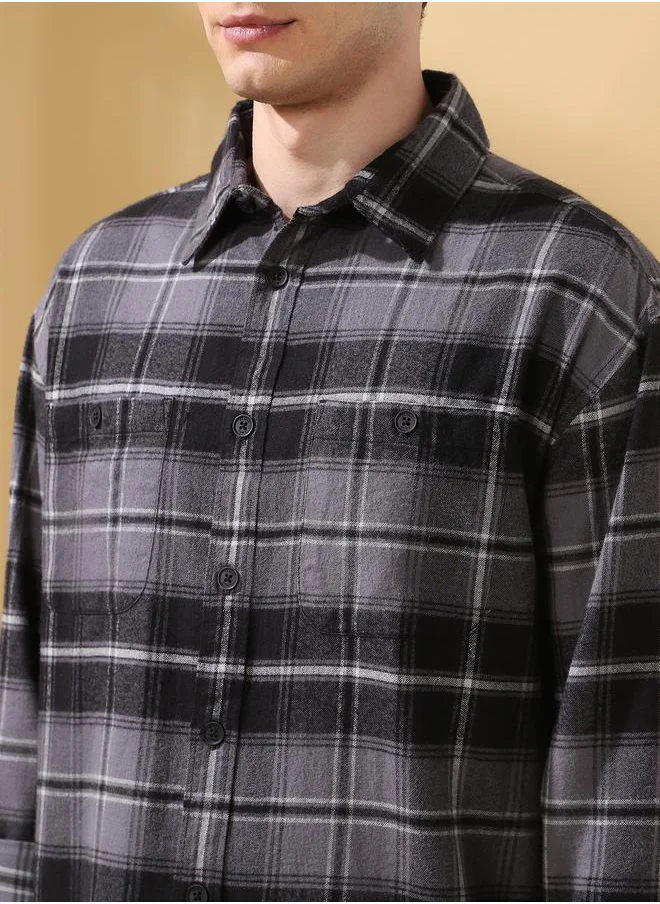 Dennis Lingo Relaxed Fit Checks Black Flannel Regular Length Full Sleeves Spread Collar Woven Weave Button Down for Men -designed to keep you ahead in style.