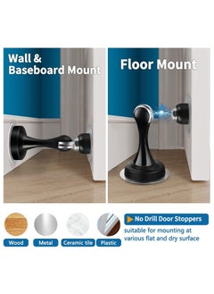 Arabest Magnetic Door Stoppers, Stainless Steel Door Stops for Wall and Floor Mounting, Door Holder Keep Door Open, No Drilling Door Stop with 3D Adhesive Tapes (Black)  - Image 5