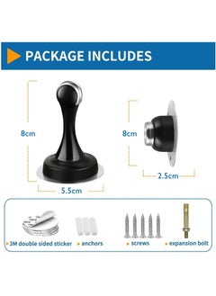Arabest Magnetic Door Stoppers, Stainless Steel Door Stops for Wall and Floor Mounting, Door Holder Keep Door Open, No Drilling Door Stop with 3D Adhesive Tapes (Black)  - Image 2