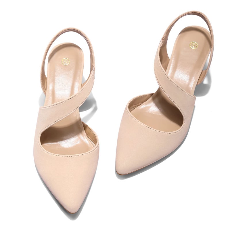 mysoft Women's Dress Shoes Low Heels 2 inch Kitten Pumps Slingback Wedding Party Medium/Wide Width Shoes Nude - Image 3