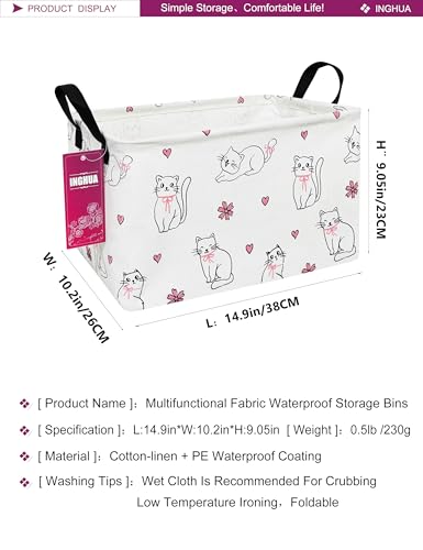 INGHUA Rectangular Storage Basket Fabric Organizer Bin for Toys,Books,Clothes,Gifts,Pets-Perfect for Home,Office,Nursery,Dorm,Shelf(Rec-Love cat ) - Image 2