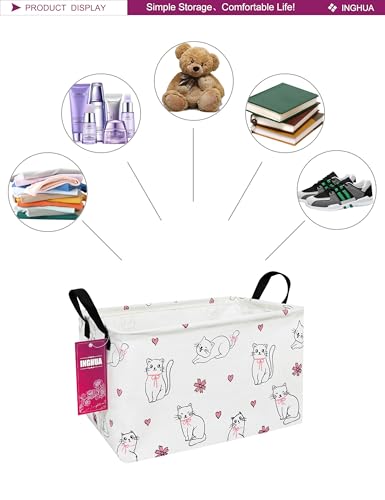 INGHUA Rectangular Storage Basket Fabric Organizer Bin for Toys,Books,Clothes,Gifts,Pets-Perfect for Home,Office,Nursery,Dorm,Shelf(Rec-Love cat ) - Image 3