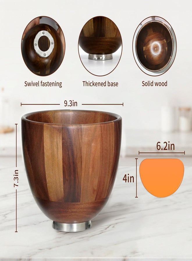 Tldcdte Wood Mixing Bowl for Stand Mixer, 5 QT Acacia Wood Bowl with Stainless Steel Locking Base, Compatible with KitchenAid 4.55 QT Tilt-Head Mixers (K45, KSM75, KSM90, KSM150) - Image 3