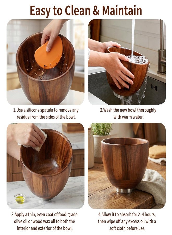 Tldcdte Wood Mixing Bowl for Stand Mixer, 5 QT Acacia Wood Bowl with Stainless Steel Locking Base, Compatible with KitchenAid 4.55 QT Tilt-Head Mixers (K45, KSM75, KSM90, KSM150) - Image 5