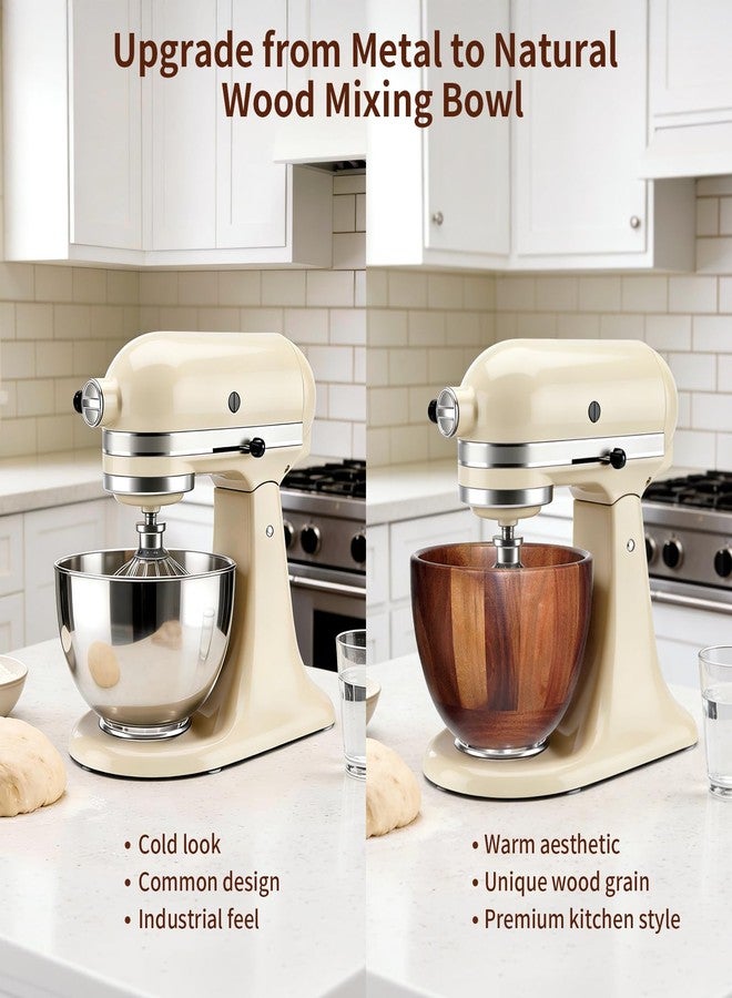 Tldcdte Wood Mixing Bowl for Stand Mixer, 5 QT Acacia Wood Bowl with Stainless Steel Locking Base, Compatible with KitchenAid 4.55 QT Tilt-Head Mixers (K45, KSM75, KSM90, KSM150) - Image 2