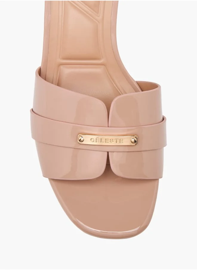 سيليست Women's Textured Slip-On Sandals with Flared Heels