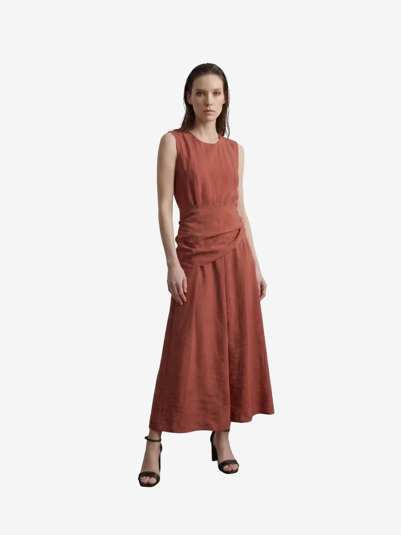 My Fashion Brick Red MY FASHION Sleeveless A-Line Midi Dress for Women | Best Price UAE
