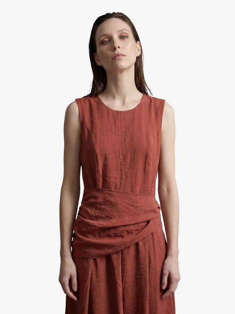 My Fashion Brick Red MY FASHION Sleeveless A-Line Midi Dress for Women | Best Price UAE