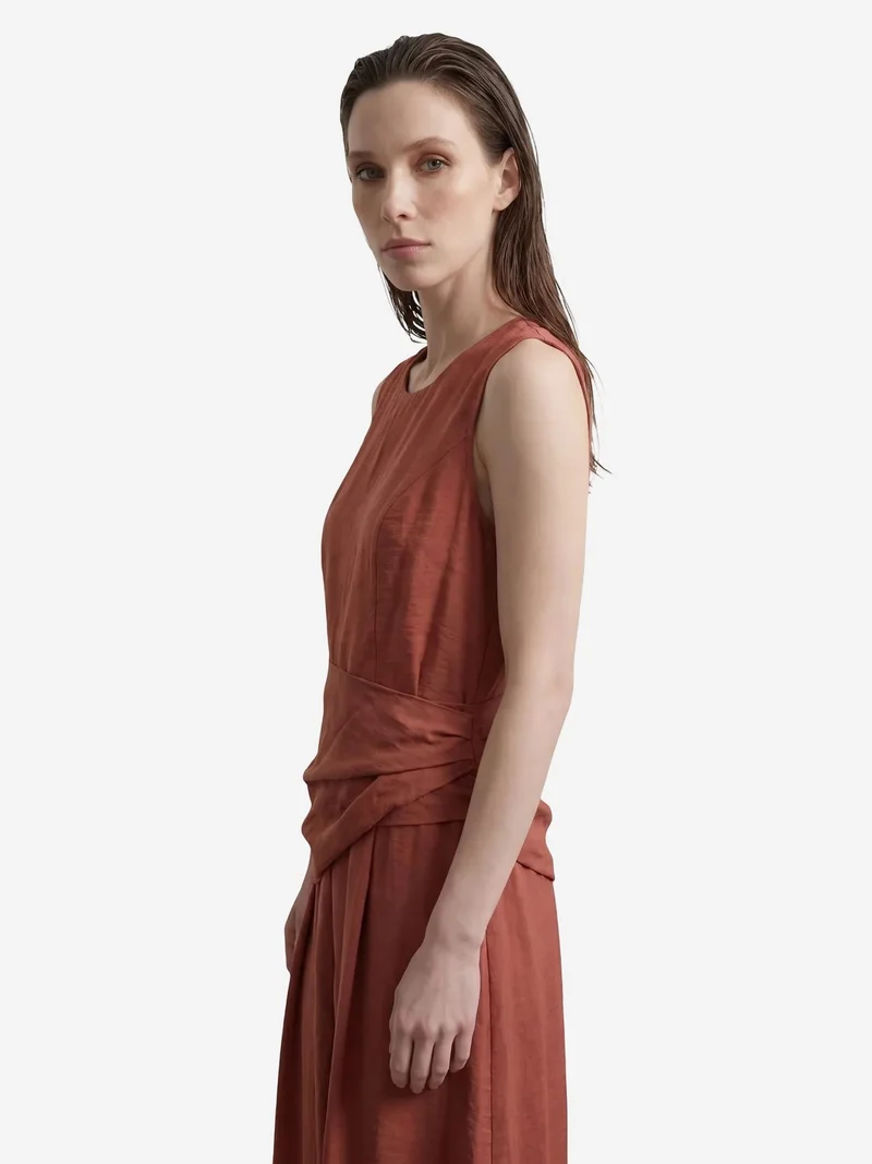 My Fashion Brick Red MY FASHION Sleeveless A-Line Midi Dress for Women | Best Price UAE
