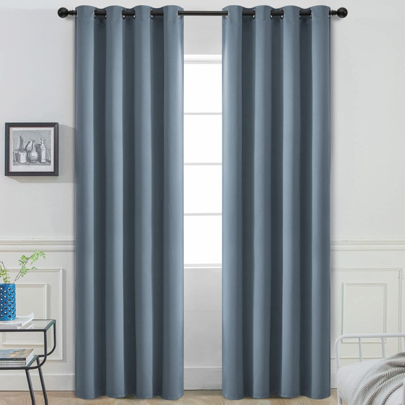 Yakamok 84 Inch Length Blackout Curtains for Bedroom Room Darkening Thermal Insulated Solid Grommet Panels for Living Room52Wx84L Stone Blue 2 Panels
