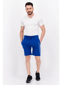 CROSSHATCH Men Drawstring Brand Logo Basic Shorts, Blue  - Image 4