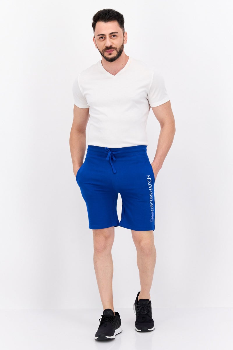 CROSSHATCH Men Drawstring Brand Logo Basic Shorts, Blue - Image 4