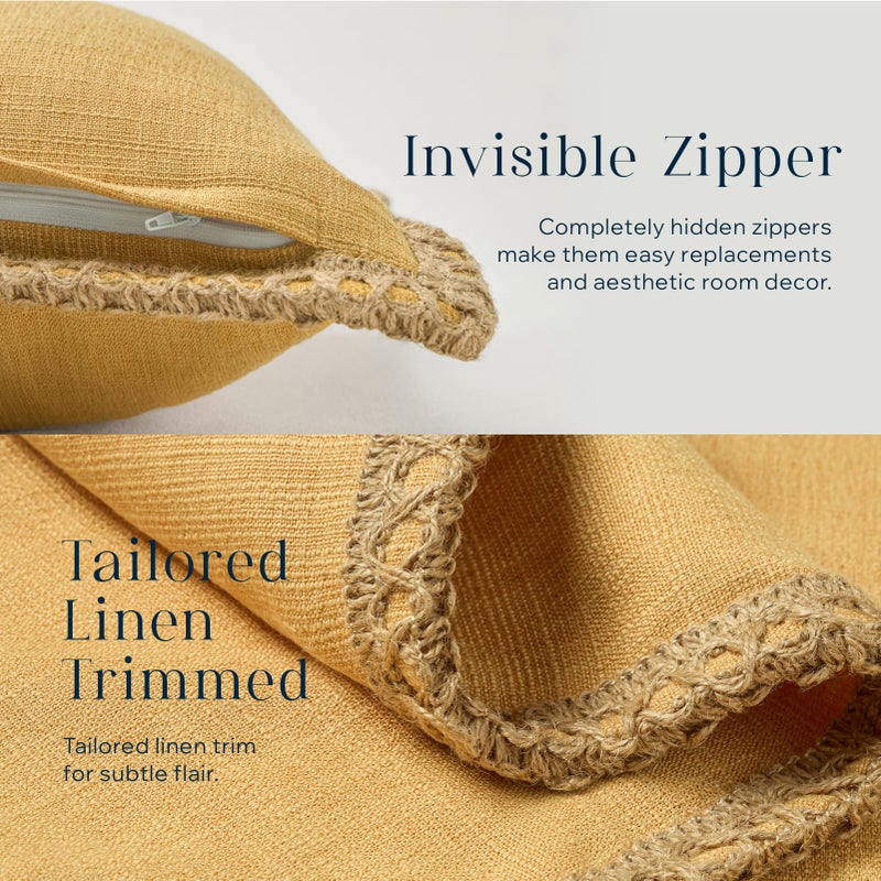Phantoscope Pack of 2 Farmhouse Decorative Throw Decorative Pillow Cover Burlap Linen Trimmed Tailored Edges  Mustard Yellow  20 x 20 inches  50 x 50 cm - Image 3