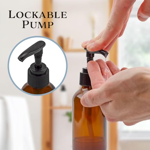 Cornucopia Brands 4oz Amber Glass Pump Bottles (Pack of 4) Great for Lotions, Liquid Soap, Aromatherapy and More - Image 3