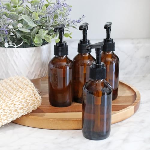 Cornucopia Brands 4oz Amber Glass Pump Bottles (Pack of 4) Great for Lotions, Liquid Soap, Aromatherapy and More - Image 2
