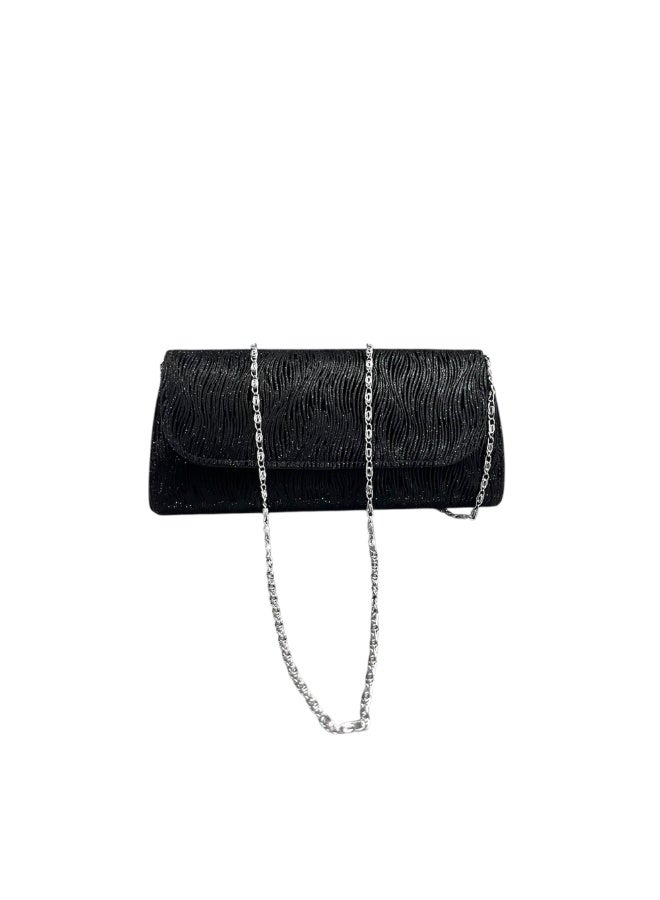 Elegant Women Soiree Handbag Shiny Design Chain Shoulder Strap Evening Bag black - Image 2