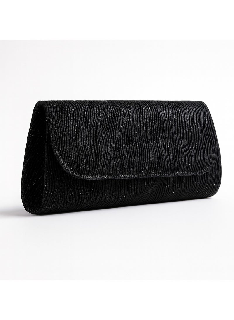 Elegant Women Soiree Handbag Shiny Design Chain Shoulder Strap Evening Bag black - Image 1