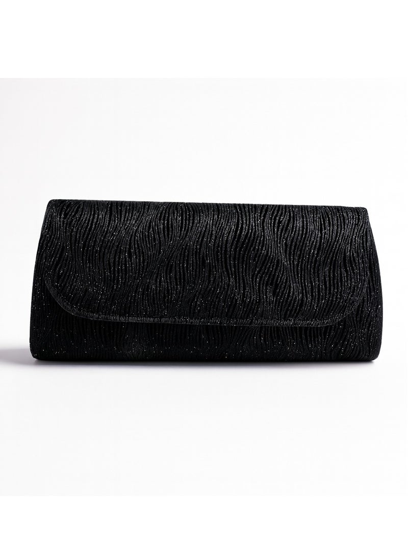 Elegant Women Soiree Handbag Shiny Design Chain Shoulder Strap Evening Bag black - Image 3