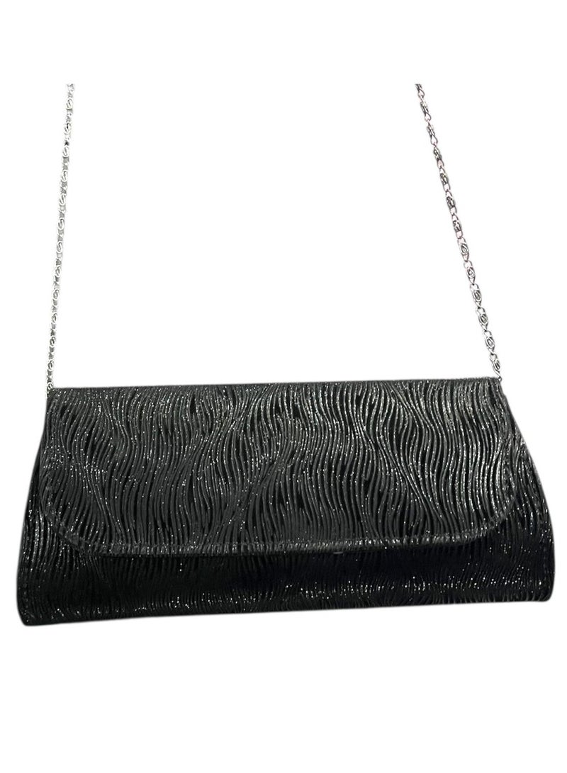 Elegant Women Soiree Handbag Shiny Design Chain Shoulder Strap Evening Bag black - Image 3