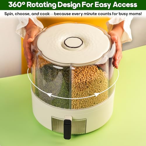 InstaCuppa Rotating Grain Dispenser for Kitchen | 6 Compartment Airtight Storage Container for Rice, Dal & Pulses | BPA-Free Plastic | Single-Button Dispensing | 360° Rotation | 6 Kgs Capacity - Image 2