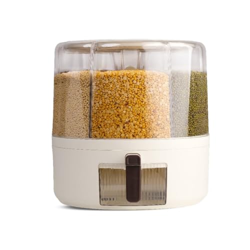 InstaCuppa Rotating Grain Dispenser for Kitchen | 6 Compartment Airtight Storage Container for Rice, Dal & Pulses | BPA-Free Plastic | Single-Button Dispensing | 360° Rotation | 6 Kgs Capacity - Image 1