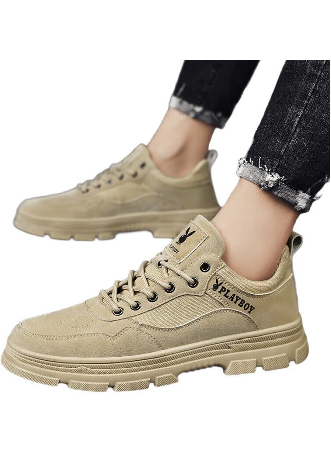 PLAYBOY Men'S Shoes, Summer Fashion Casual Shoes, Men'S Thick-Soled Shoes, Korean-Style Sports Martin Boots, Sand Color, Size 42 - Image 1