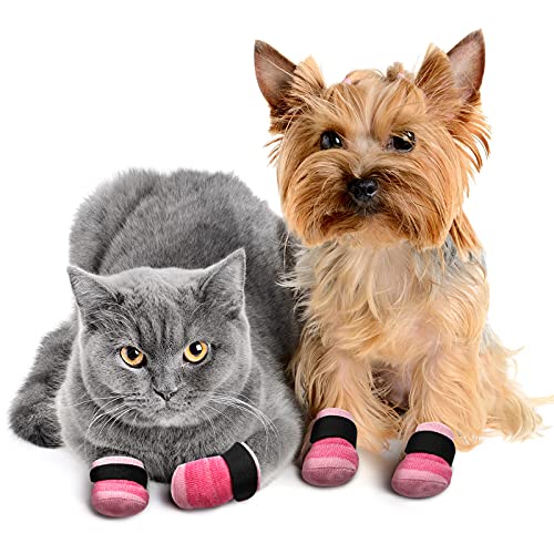 Frienda 8 Pieces Anti-Slip Socks for Cats Small Dog Socks to Prevent Licking Paws, Traction Control Boots Paw Protectors for Hardwood Floors for Puppy Small Dogs and Kittens(S,Pink) - Image 5