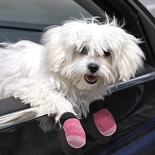 Frienda 8 Pieces Anti-Slip Socks for Cats Small Dog Socks to Prevent Licking Paws, Traction Control Boots Paw Protectors for Hardwood Floors for Puppy Small Dogs and Kittens(S,Pink) - Image 4