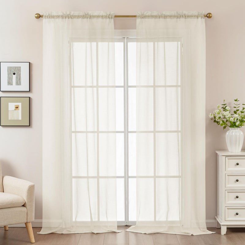 ABLUEN Natural Sheer Curtains 96 Inches Long, Privacy Semi Sheer Curtains for Living Room Bedroom, Light Filtering Rod Pocket Voile Window Drapes 2 Panels Set, Each 42" W x 96" L - Image 2