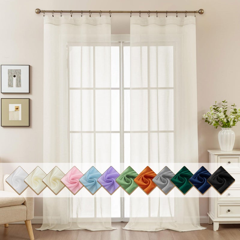 ABLUEN Natural Sheer Curtains 96 Inches Long, Privacy Semi Sheer Curtains for Living Room Bedroom, Light Filtering Rod Pocket Voile Window Drapes 2 Panels Set, Each 42" W x 96" L - Image 1