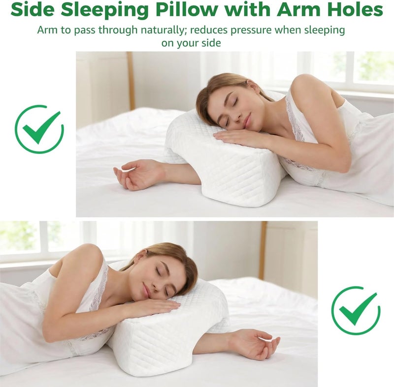 Side Sleeper Arm Hole Pillow with Memory Foam, Shoulder Neck Support, Multi-Position Sleep Aid - Image 3