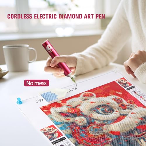 DAFENCHI Cordless Electric Diamond Painting Pen with Light, Electric Diamond Art Painting Pen Vacuum, Automatic Diamond Dot Pen Kit, 2 Replacement Tip, DIY Diamond Art Painting Tool - Image 2