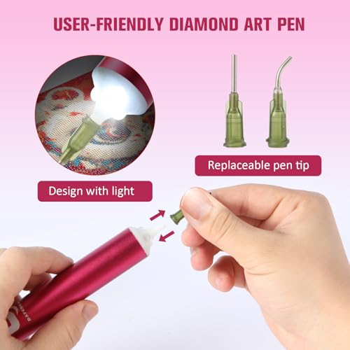 DAFENCHI Cordless Electric Diamond Painting Pen with Light, Electric Diamond Art Painting Pen Vacuum, Automatic Diamond Dot Pen Kit, 2 Replacement Tip, DIY Diamond Art Painting Tool - Image 5